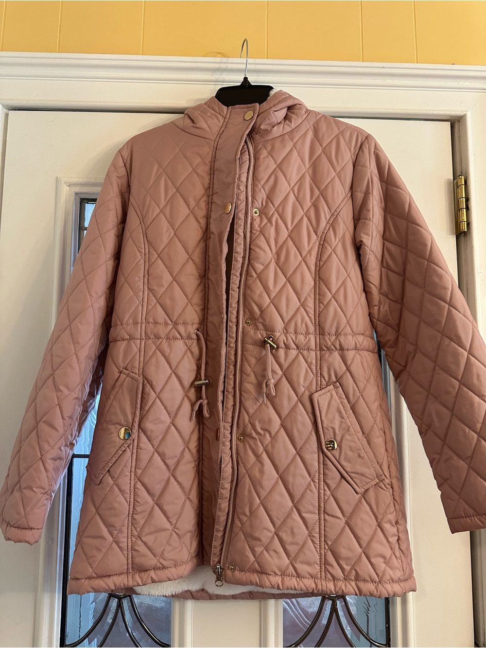 Quilted Hooded Puffer Coat in Blush